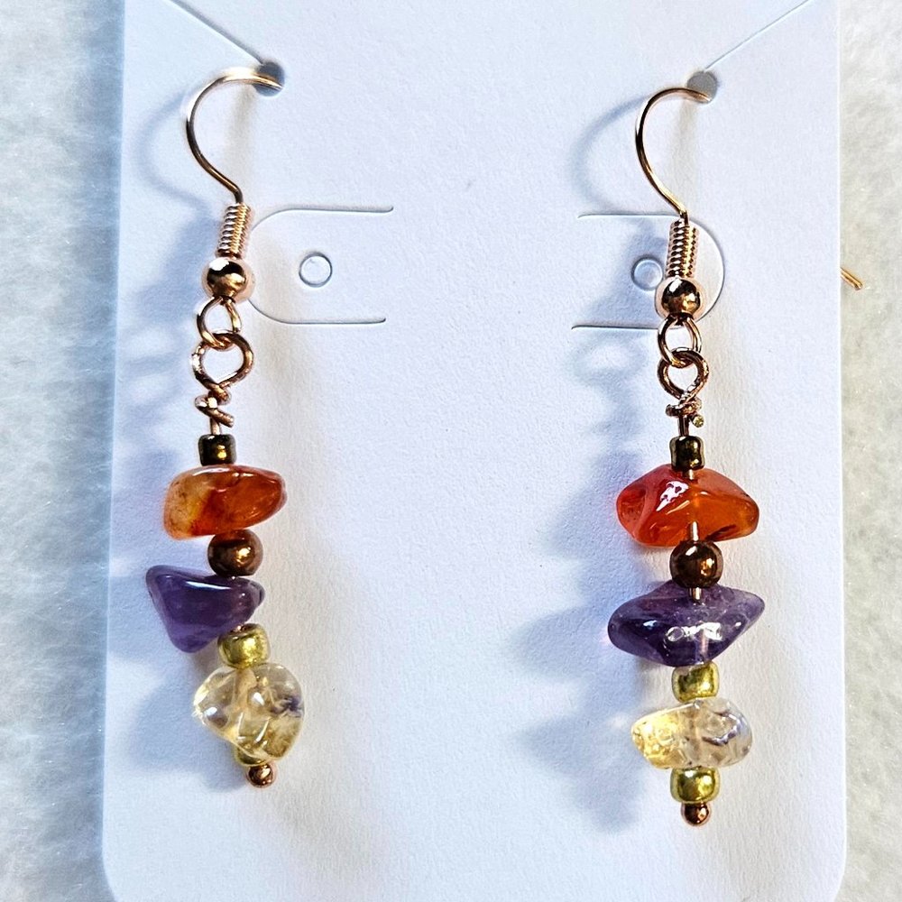 J22 Handmade Dangle Earrings with Amethyst, Carnelian, Citrine Quartz